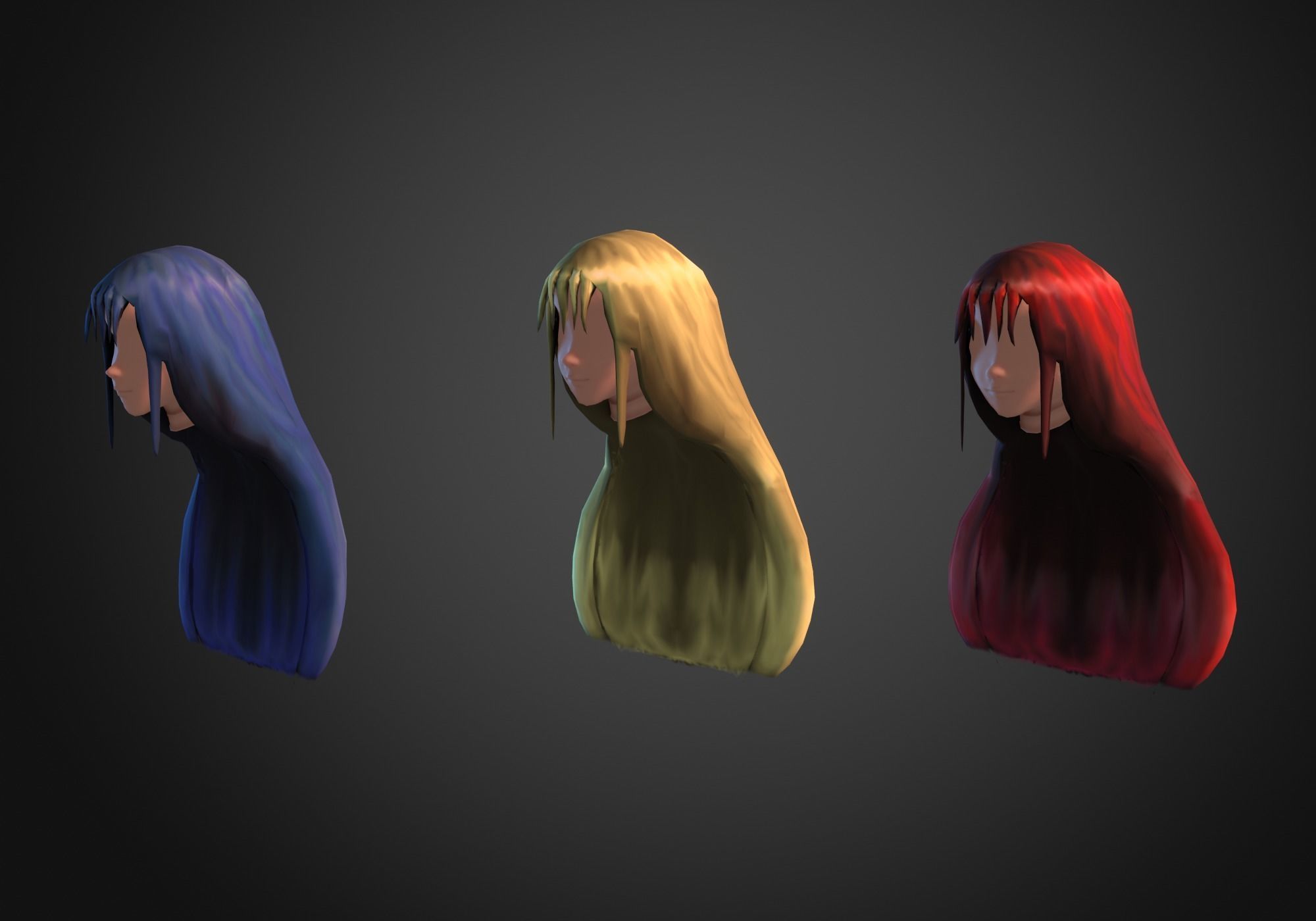 long anime hair in 3x styles Low-poly 3D model_7