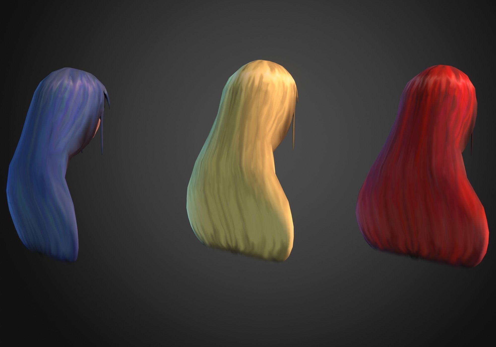 long anime hair in 3x styles Low-poly 3D model_3
