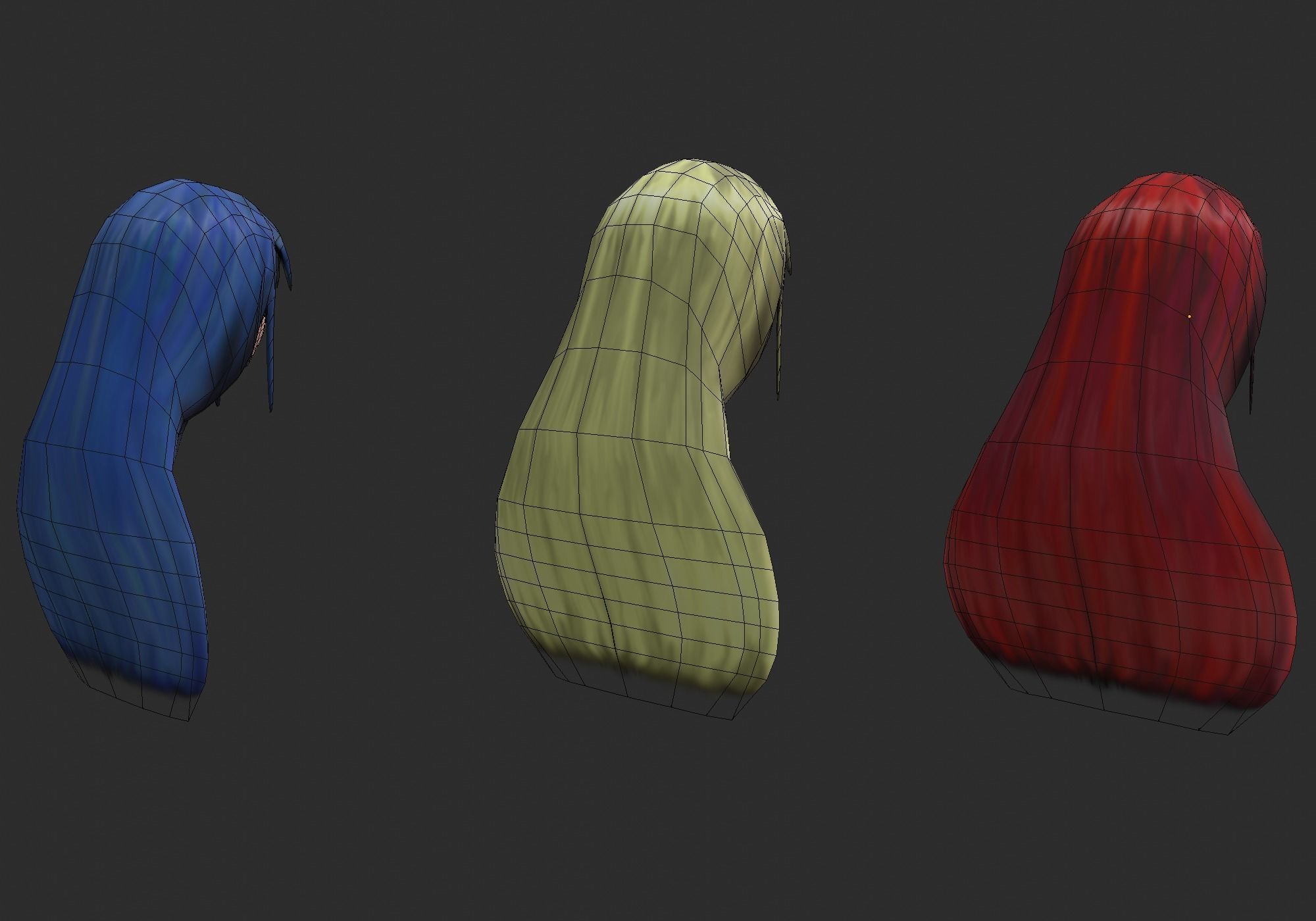 long anime hair in 3x styles Low-poly 3D model_13