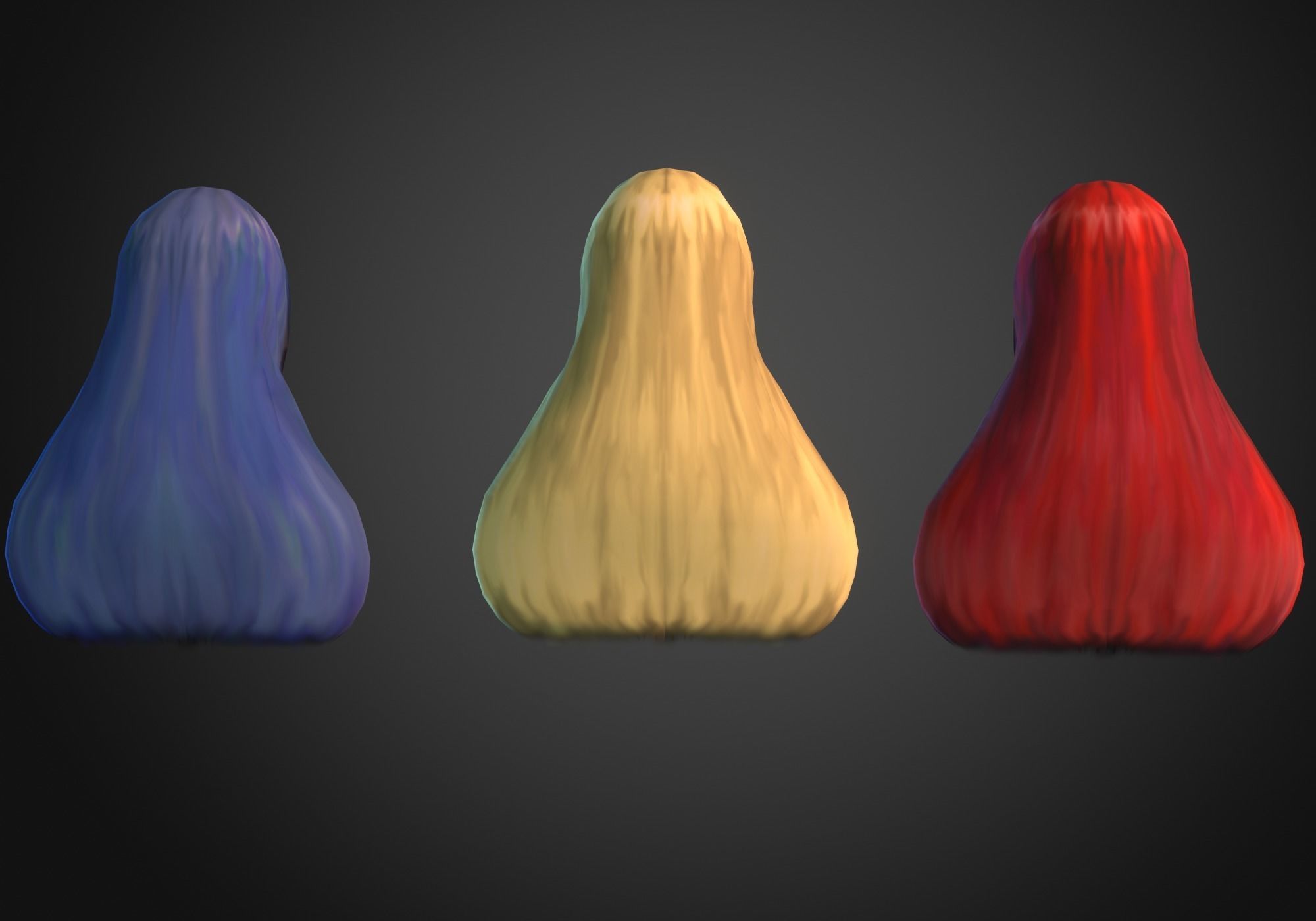 long anime hair in 3x styles Low-poly 3D model_4
