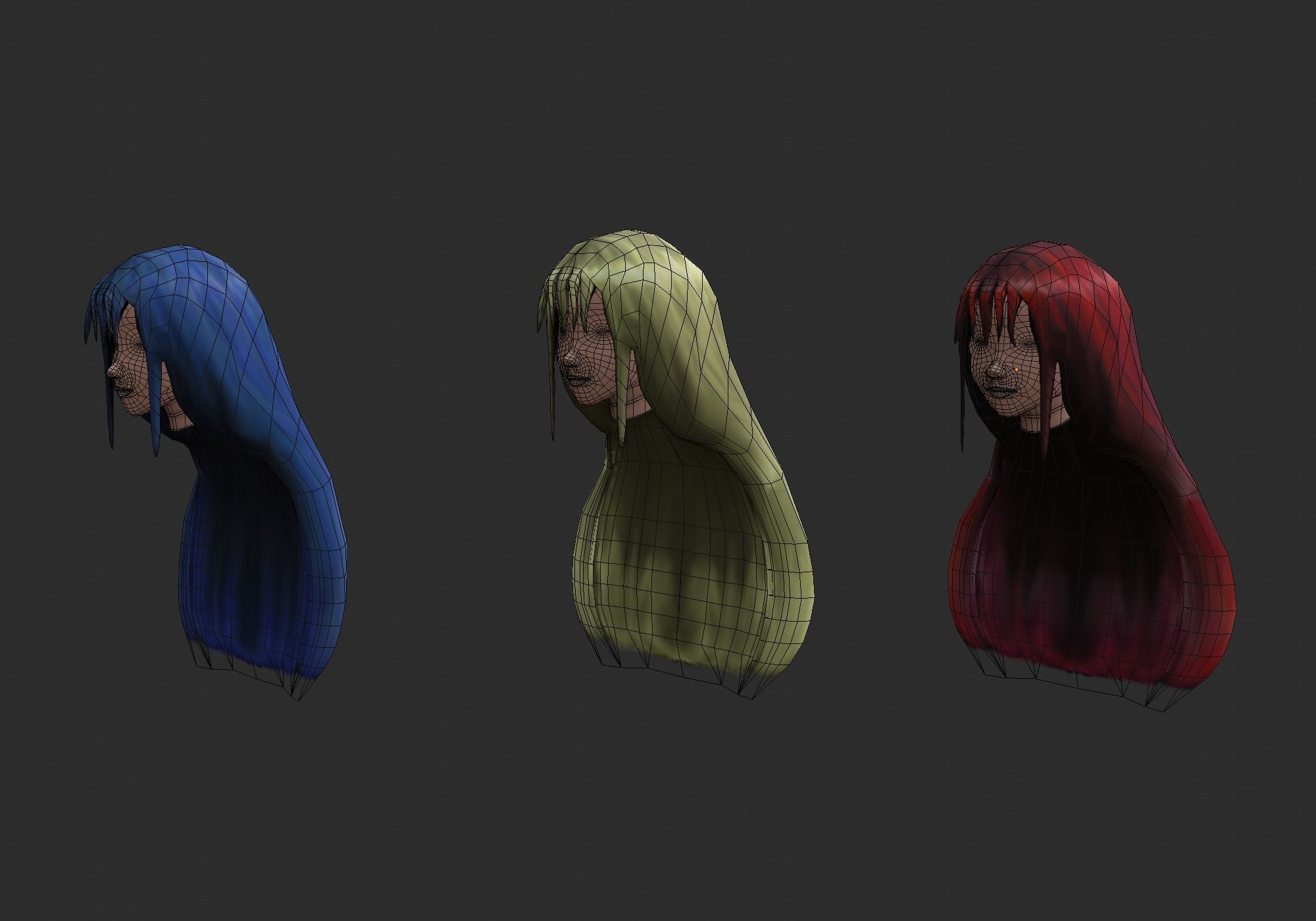 long anime hair in 3x styles Low-poly 3D model_17