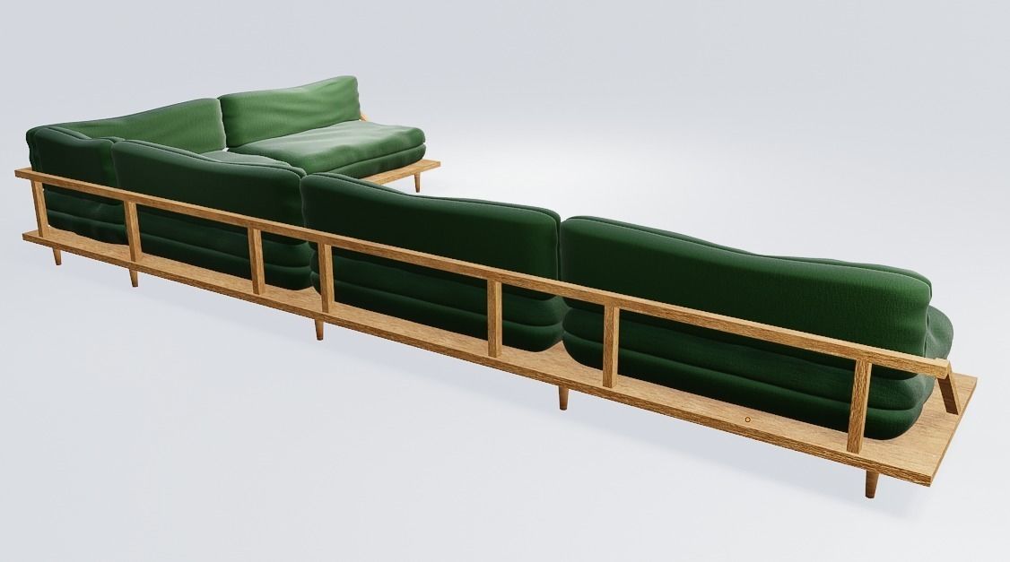 Modern Couch Low-poly 3D model_8