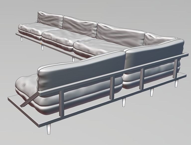 Modern Couch Low-poly 3D model_5