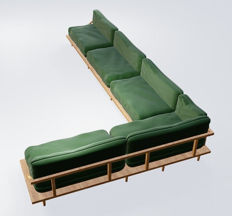Modern Couch Low-poly 3D model_4