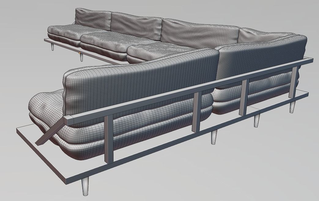 Modern Couch Low-poly 3D model_19