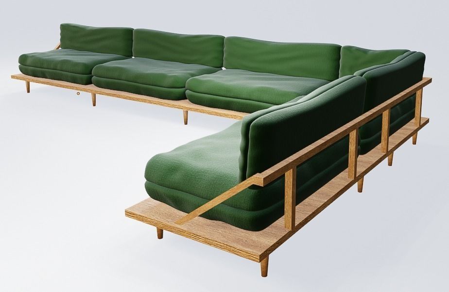 Modern Couch Low-poly 3D model_9