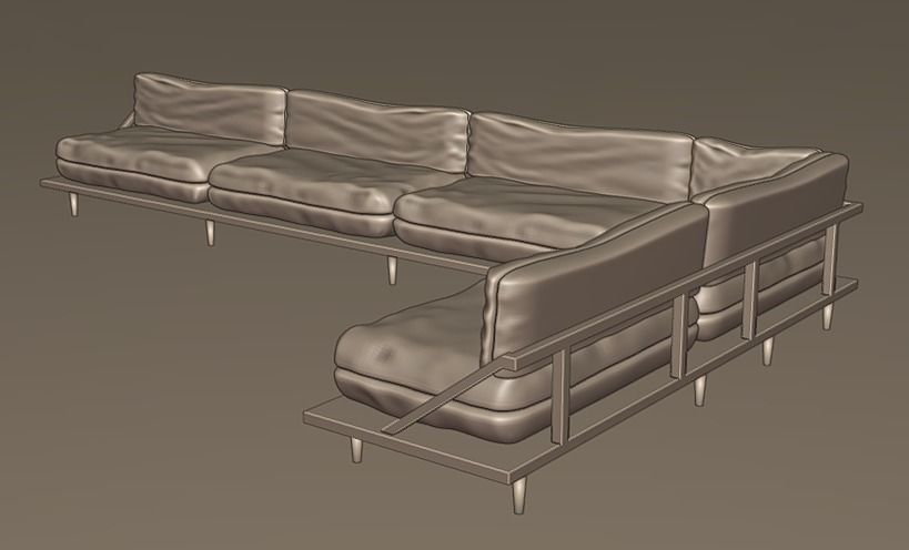 Modern Couch Low-poly 3D model_12