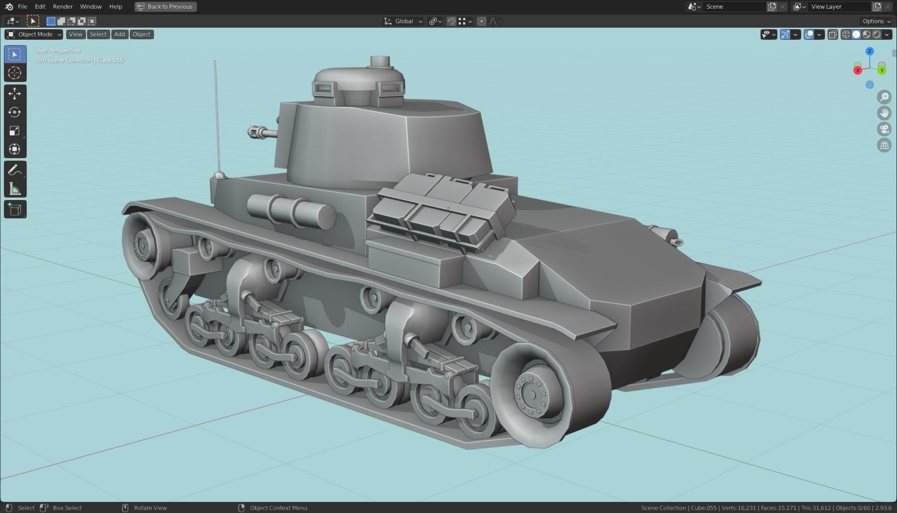 Panzer 35t Tank Base Mesh Low-poly 3D model_3