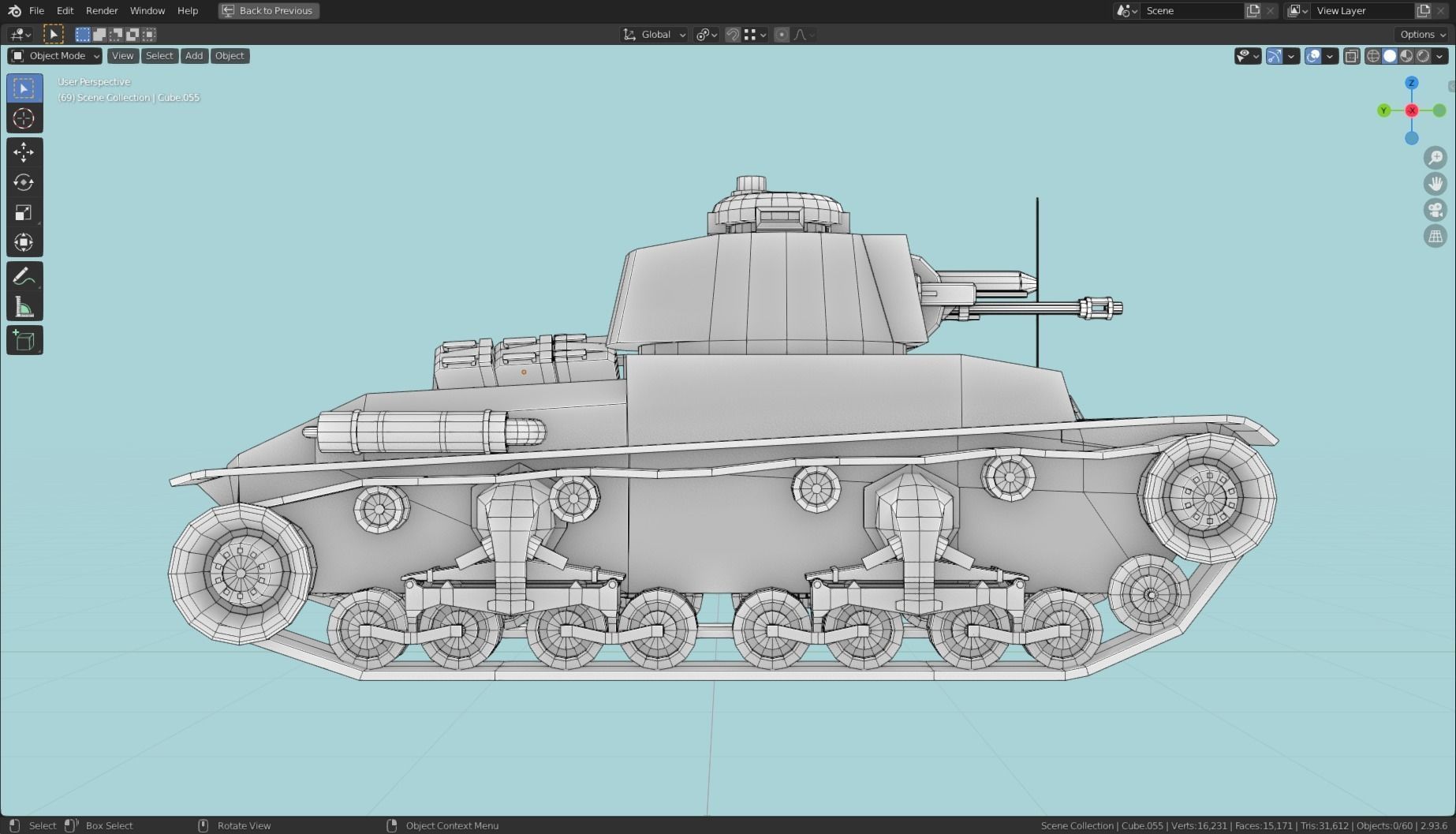 Panzer 35t Tank Base Mesh Low-poly 3D model_16