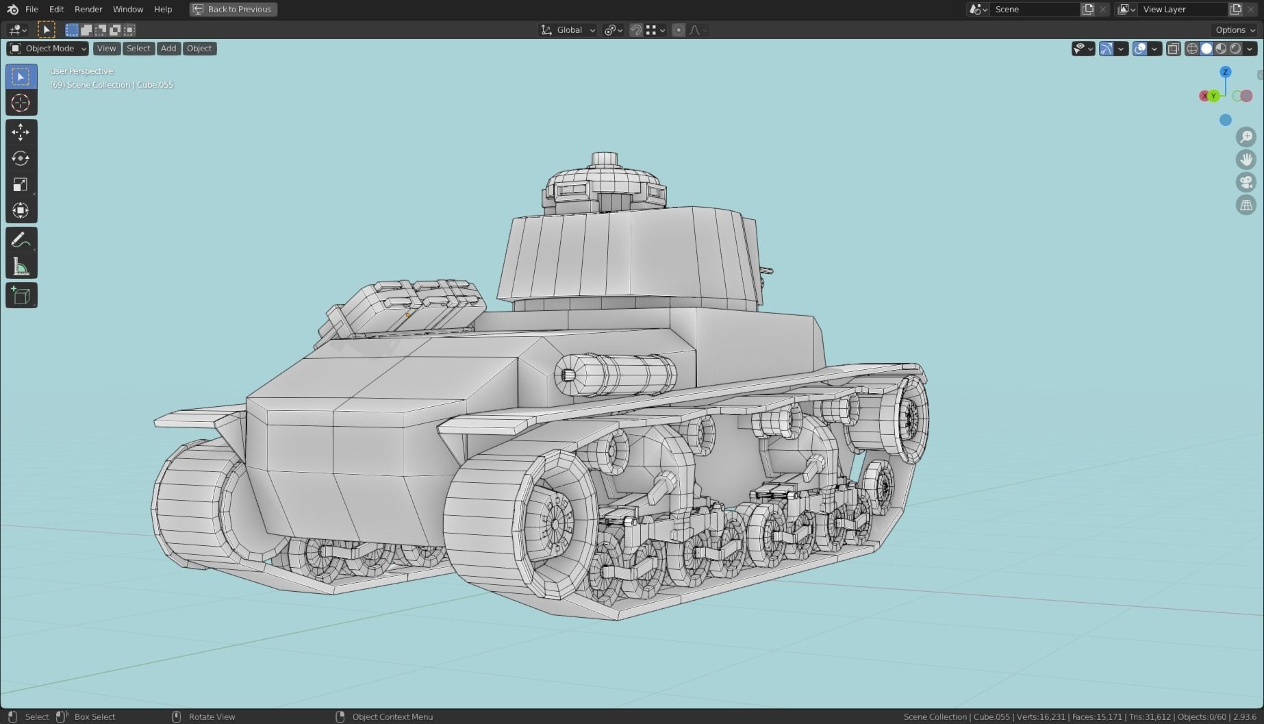 Panzer 35t Tank Base Mesh Low-poly 3D model_15
