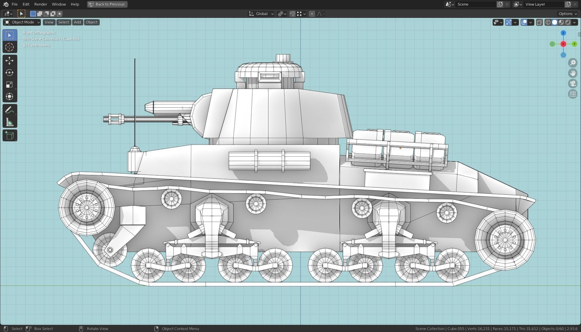 Panzer 35t Tank Base Mesh Low-poly 3D model_12