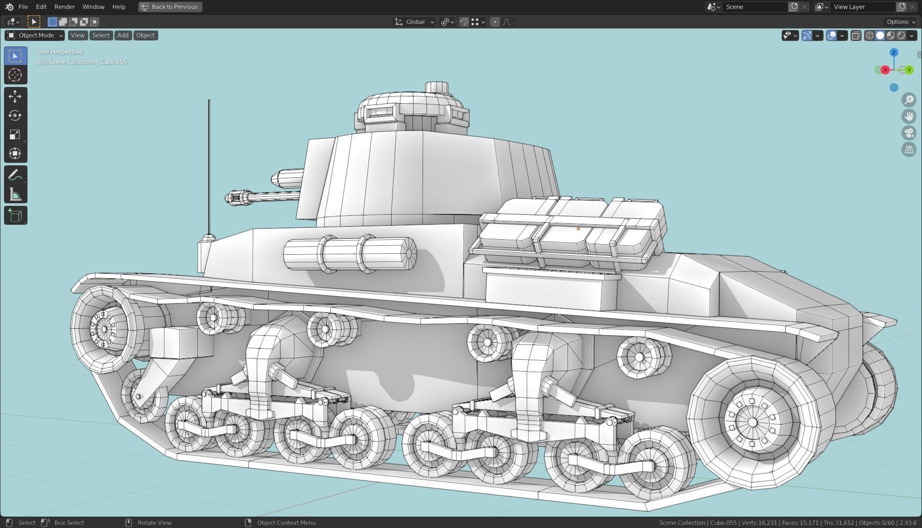 Panzer 35t Tank Base Mesh Low-poly 3D model_13