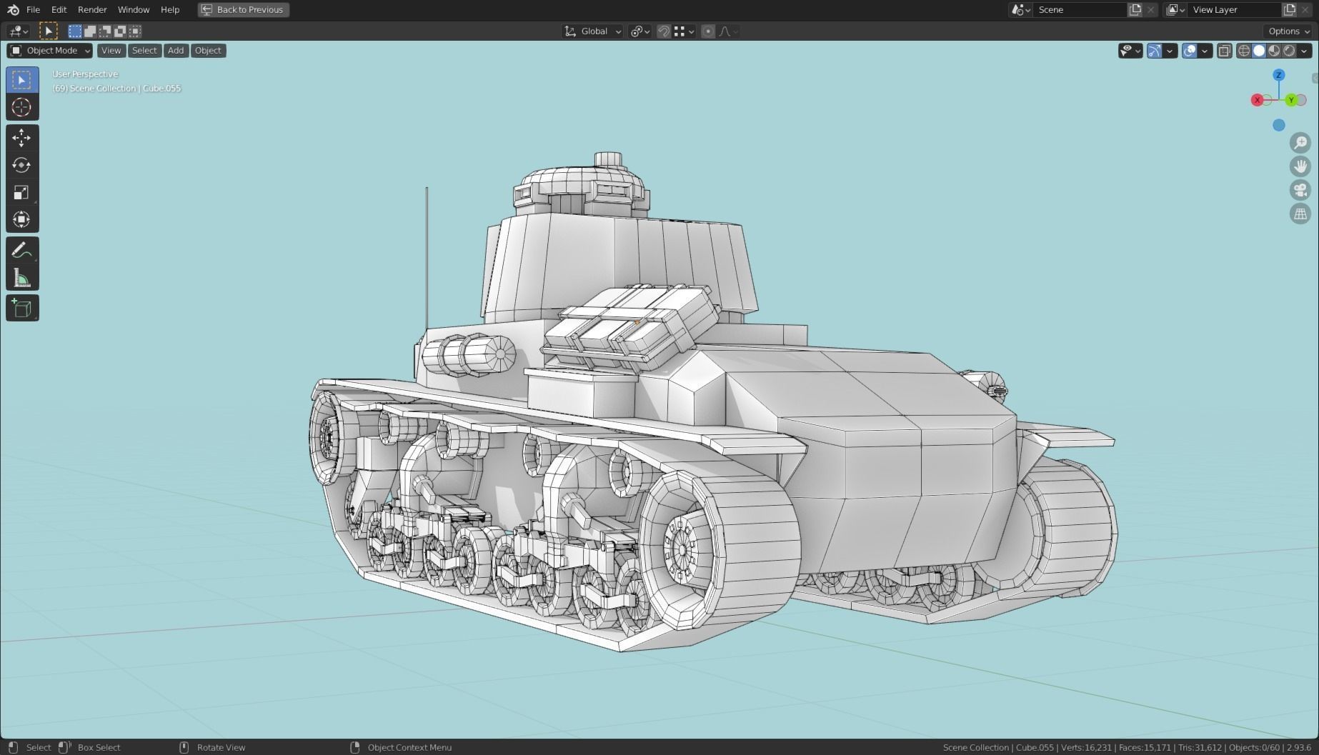 Panzer 35t Tank Base Mesh Low-poly 3D model_14