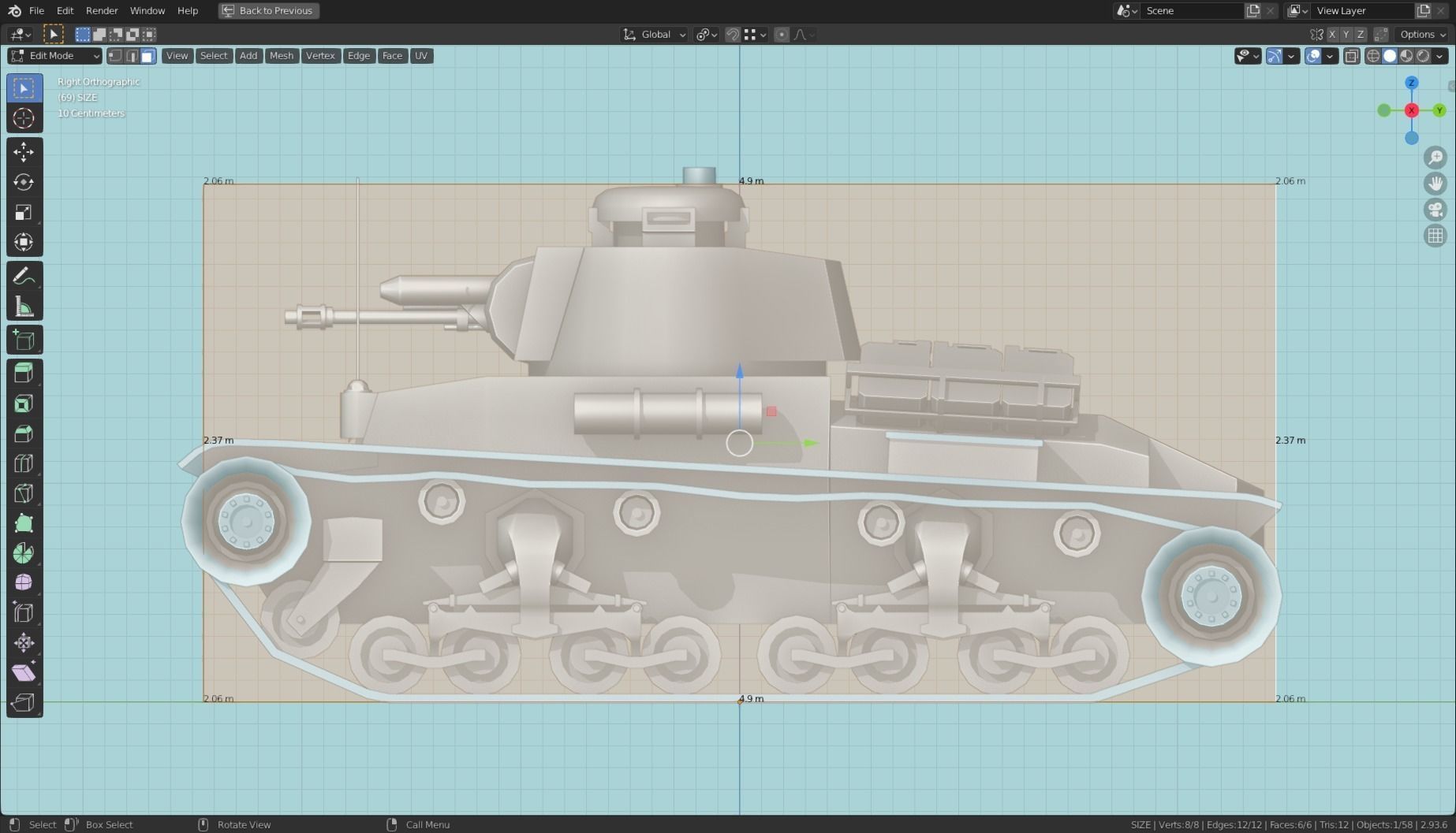 Panzer 35t Tank Base Mesh Low-poly 3D model_7