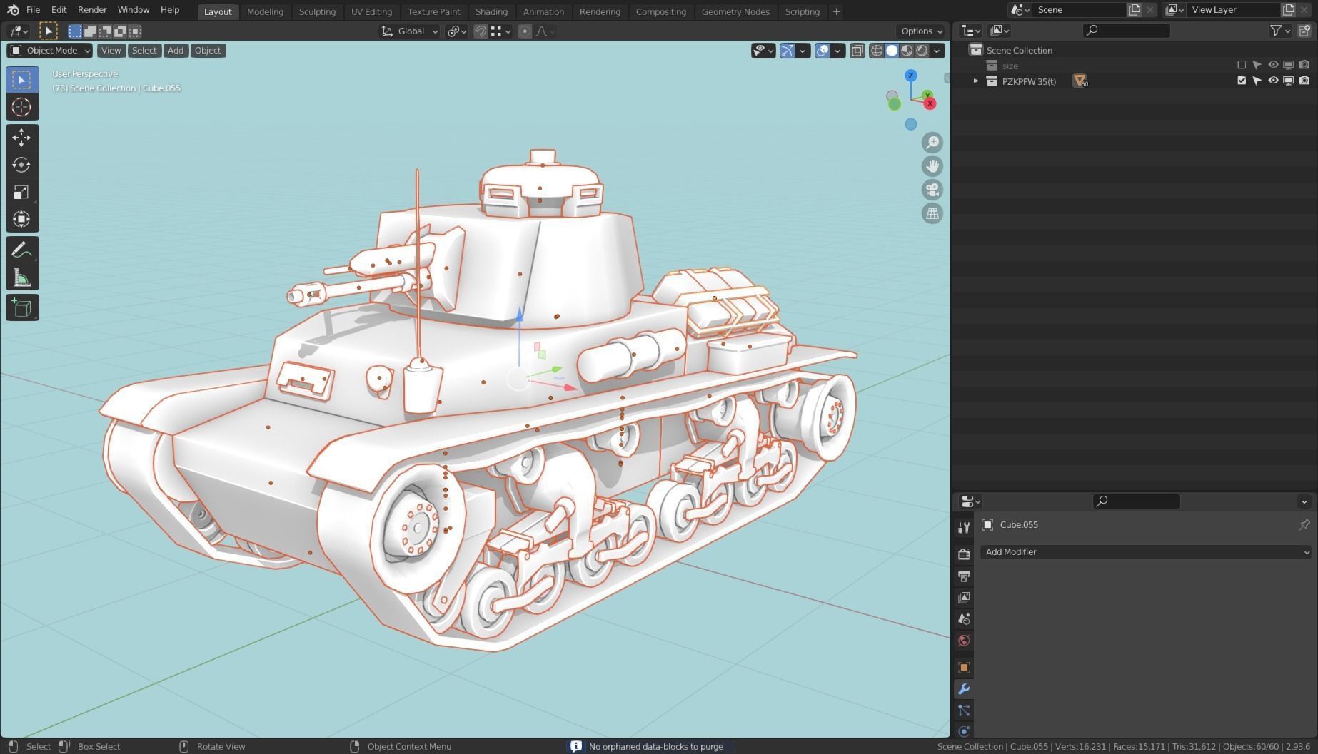 Panzer 35t Tank Base Mesh Low-poly 3D model_23