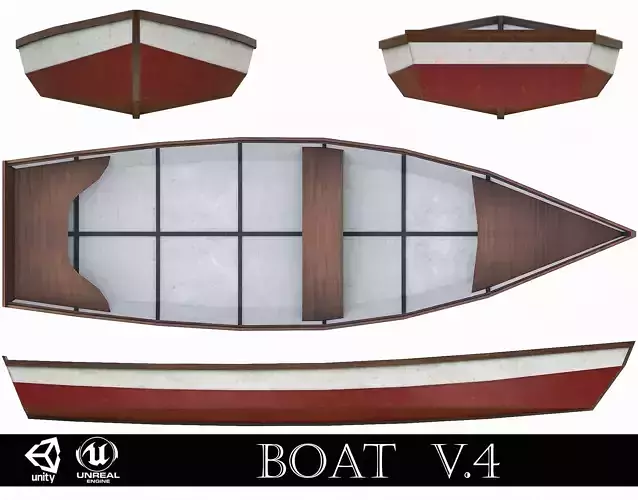Painted Wooden Boat v4 Low-poly 3D model