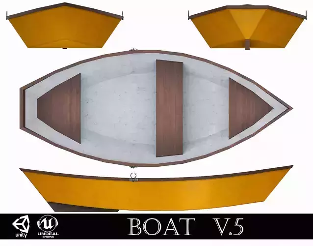 Painted Wooden Boat v5 Low-poly 3D model
