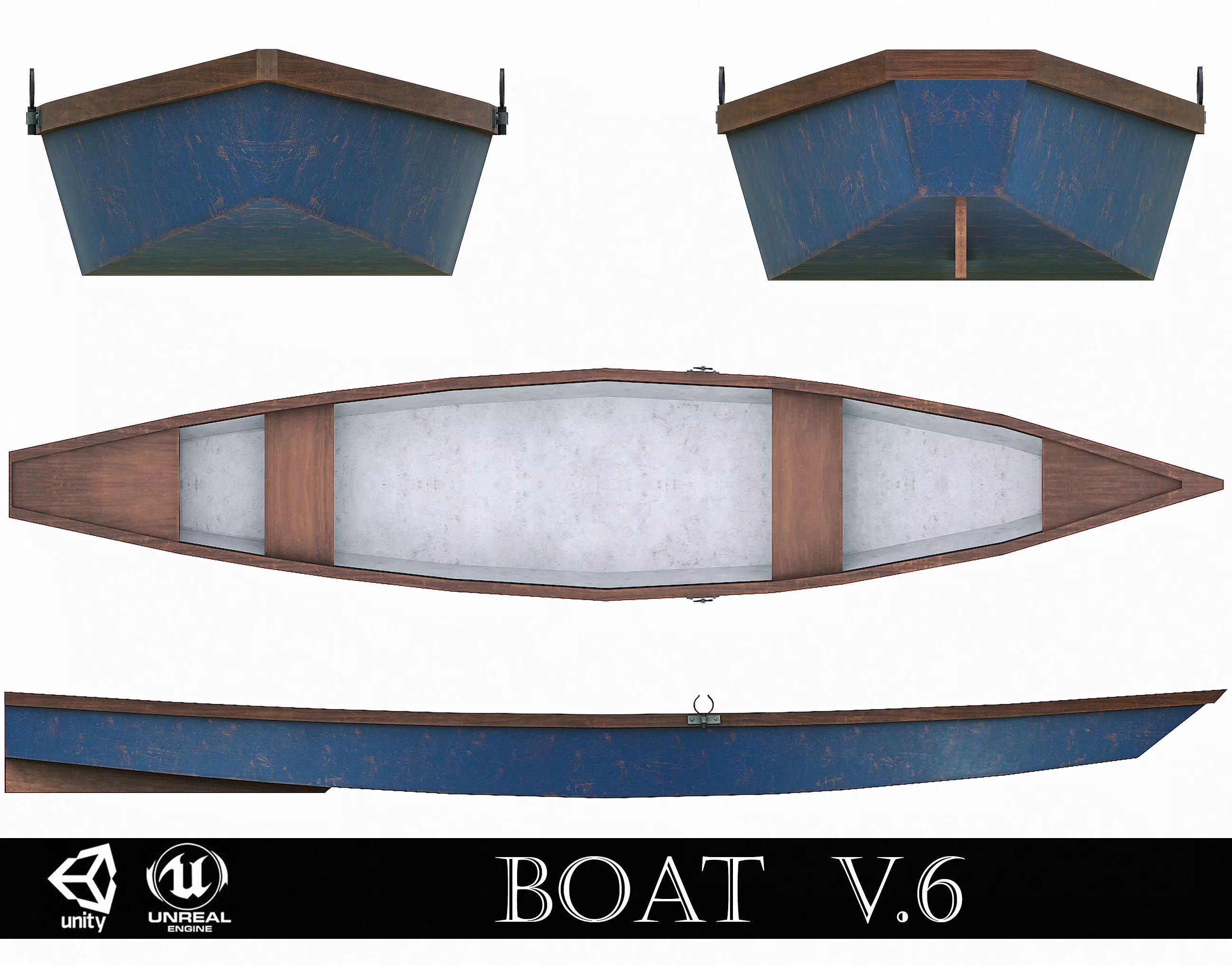 Painted Wooden Boat v6 Low-poly 3D model_0