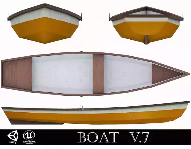 Painted Wooden Boat v7 Low-poly 3D model