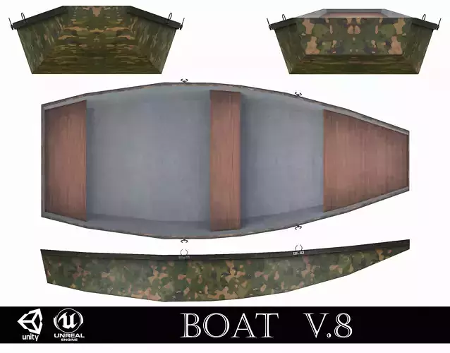 Military Painted Wooden Boat v8 Low-poly 3D model