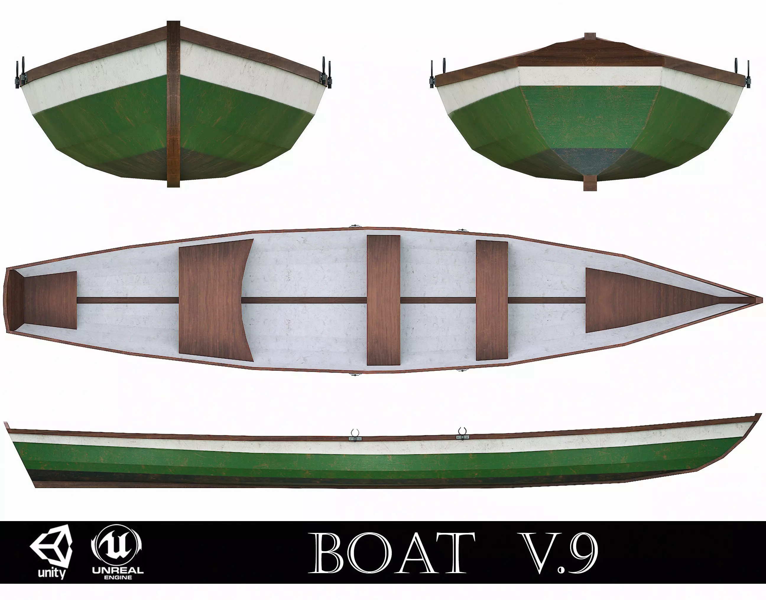 Painted Wooden Boat v9 Low-poly 3D model