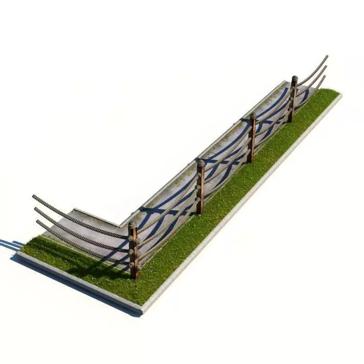 Rope Fence Along Sidewalk 3D model_0
