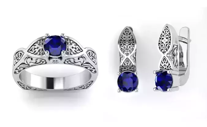 Patterned ring and earrings 