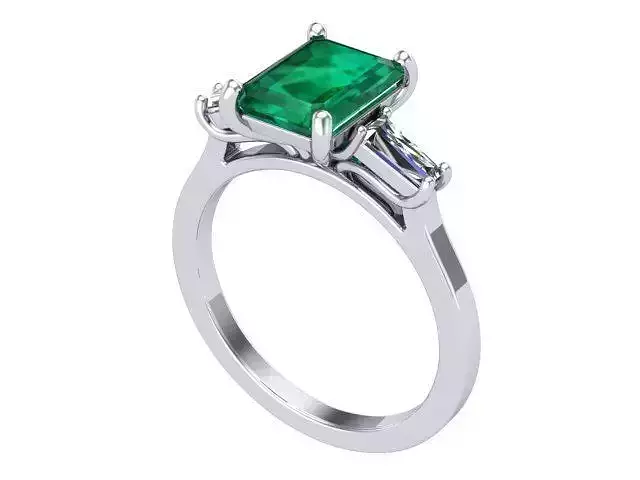 Emerald Three Stone Engagement Ring