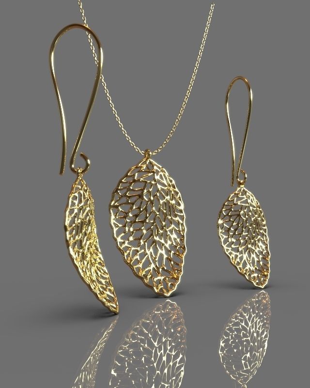 Pendant earrings leaf set 3D print model_5