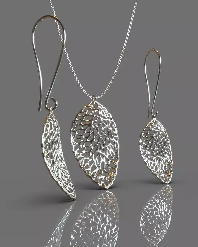 Pendant earrings leaf set 3D print model_0