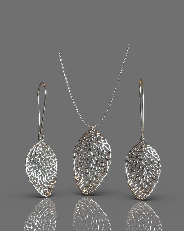 Pendant earrings leaf set 3D print model_4
