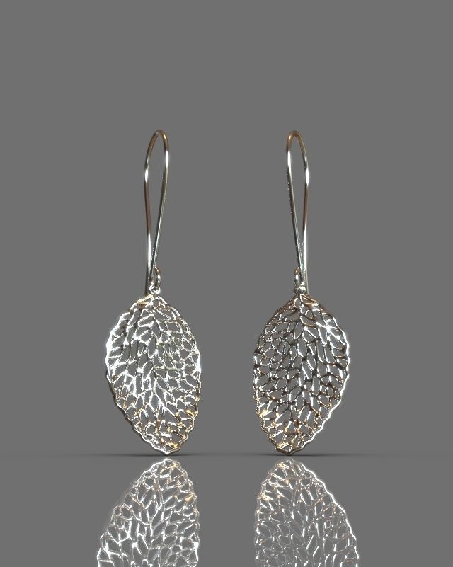 Pendant earrings leaf set 3D print model_3