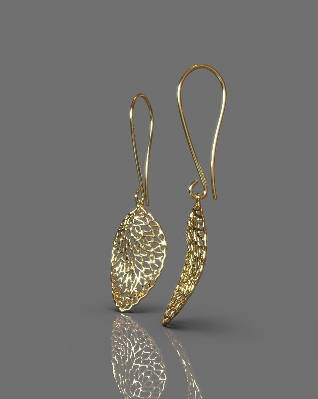 Pendant earrings leaf set 3D print model_2