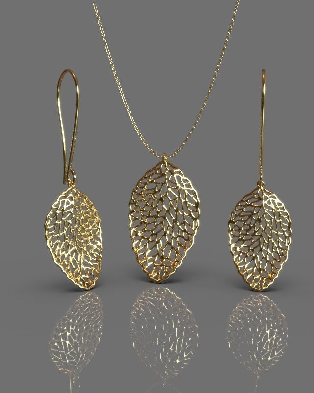 Pendant earrings leaf set 3D print model_6