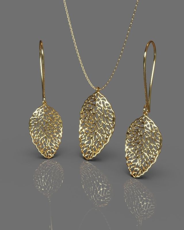 Pendant earrings leaf set 3D print model_7