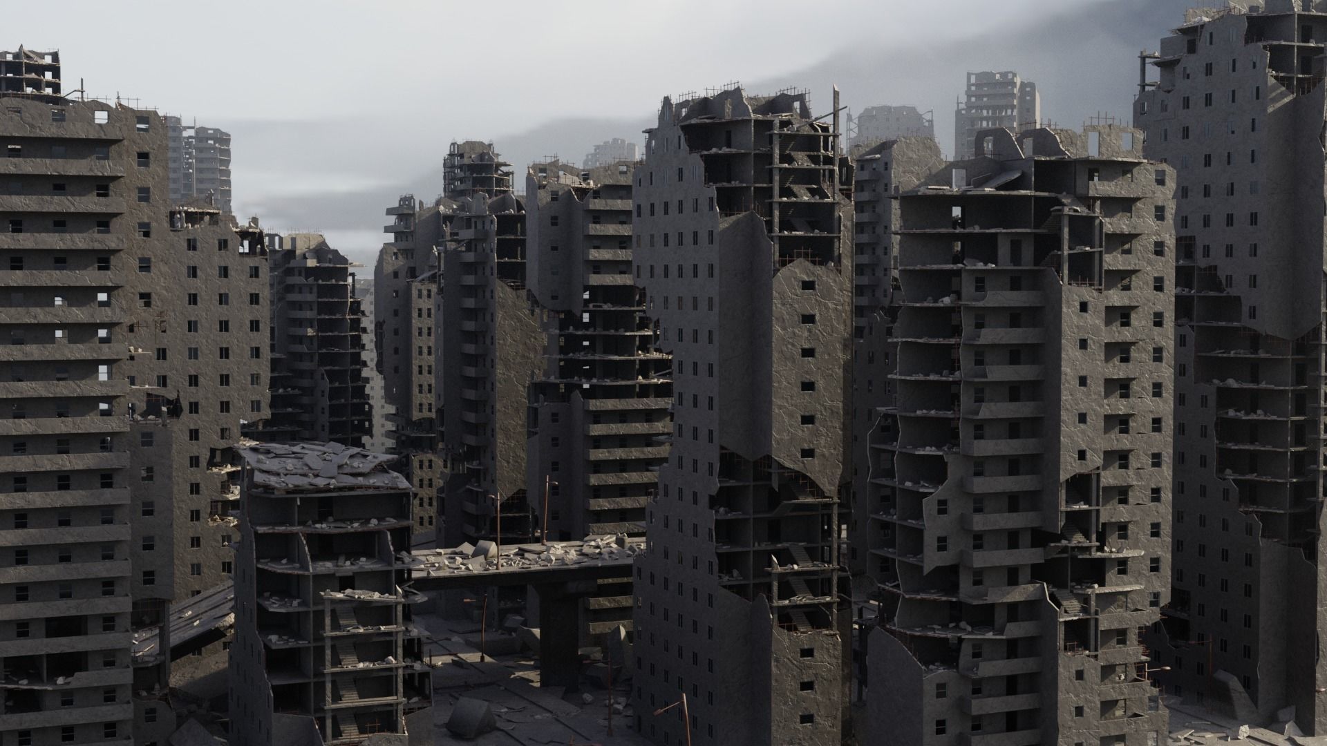 Post Apocalyptic Ruined City 3D model_1
