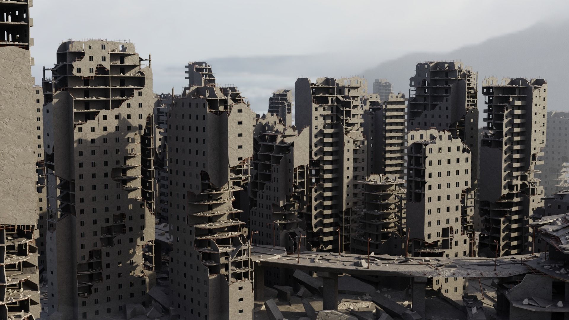 Post Apocalyptic Ruined City 3D model_2