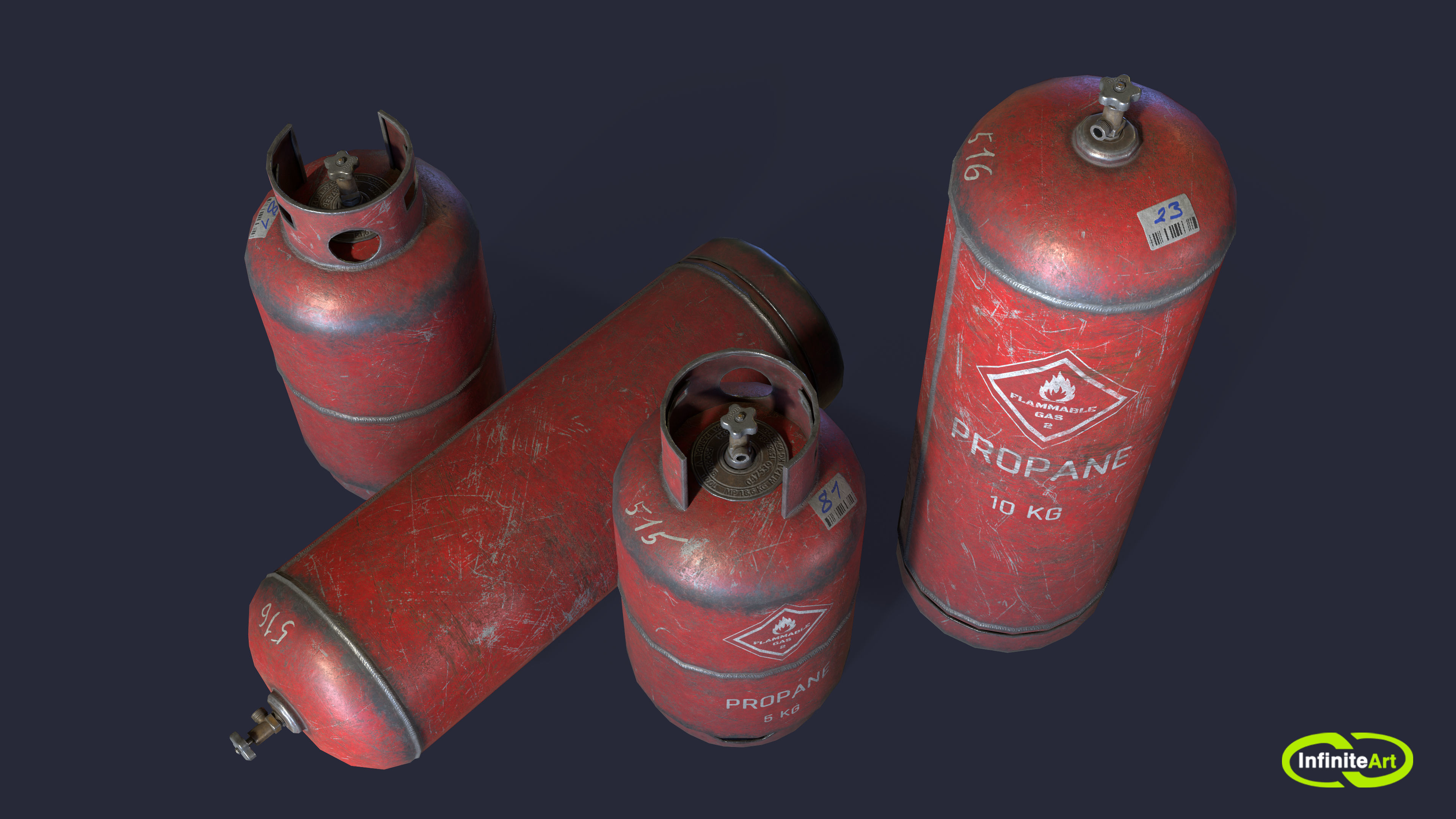 Gas cylinders Low-poly 3D model_4