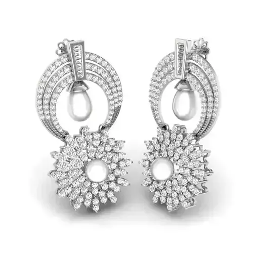 print model earring gold brooch with pearls and diamonds