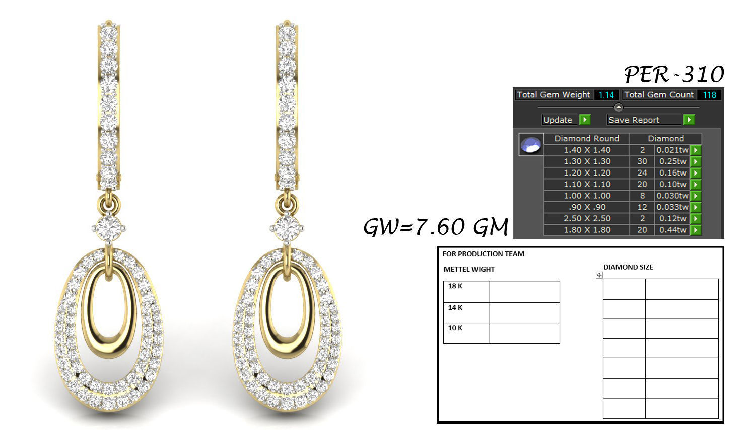 Earrings 3D diamond hoop earring gold 3D print model_9