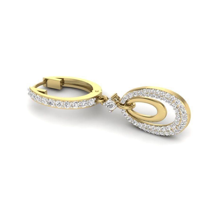Earrings 3D diamond hoop earring gold 3D print model_8