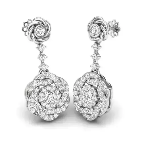 Earrings 3D print model gold and diamond flower shaped earring