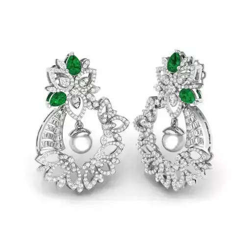 EARRING emerald and diamond pendant 3D print model
