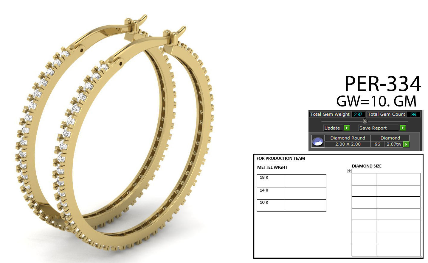 Earrings 3D gold hoop earring with diamonds 3D print model_9
