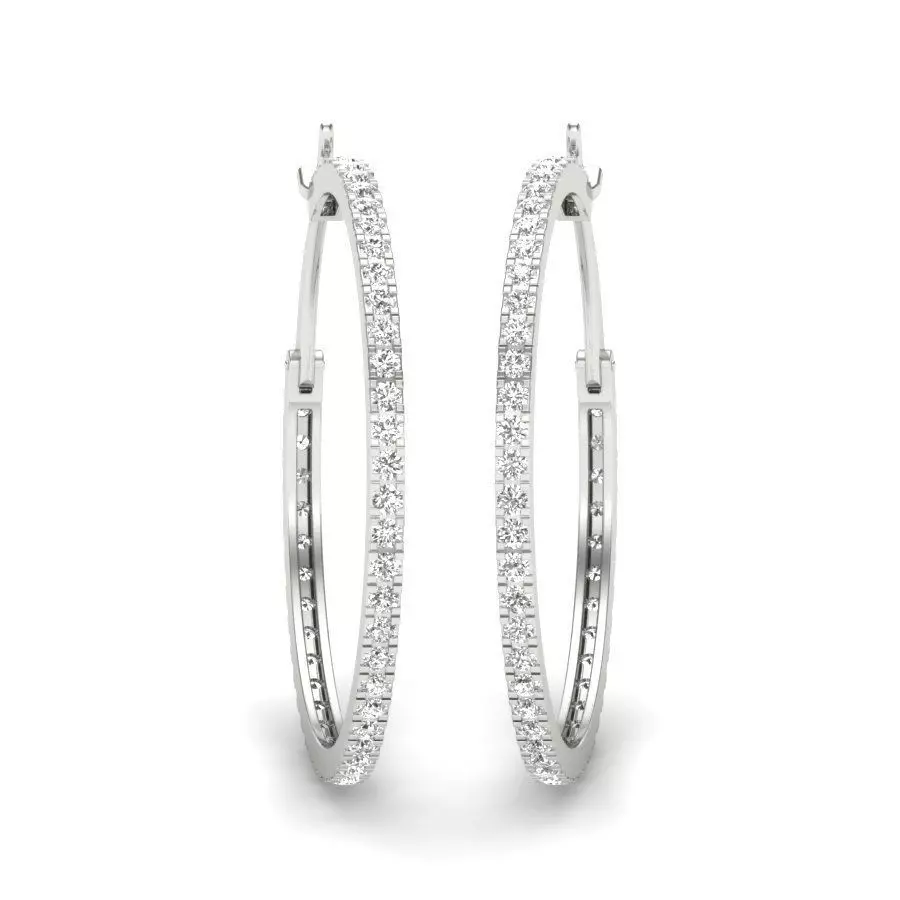 Earrings 3D gold hoop earring with diamonds 3D print model_0