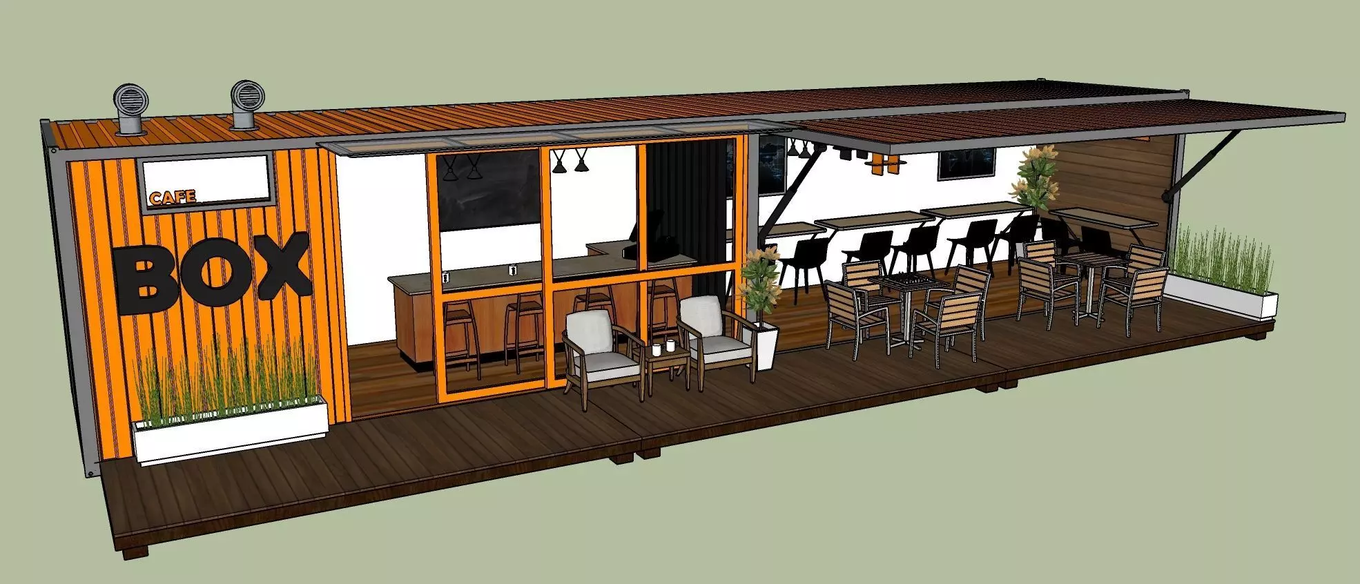Cafe from shipping container 40ft 3D model_0