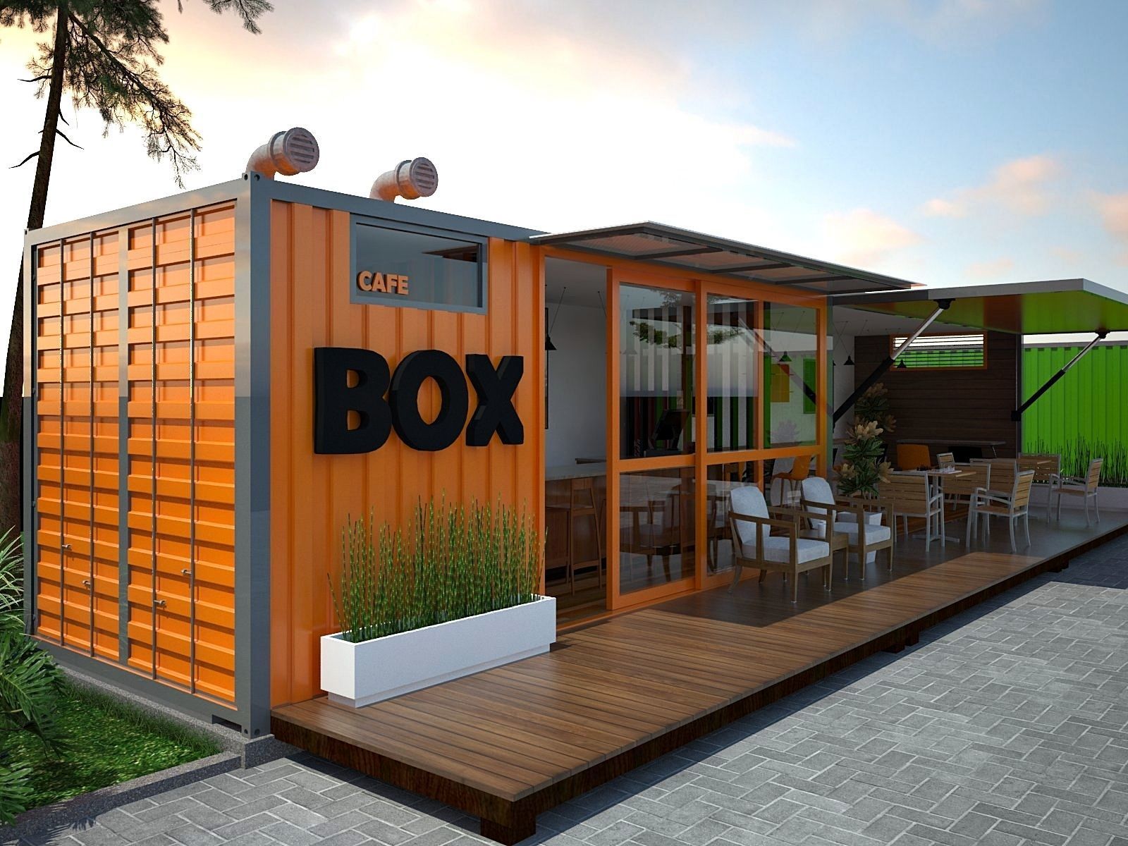 Cafe from shipping container 40ft 3D model_2