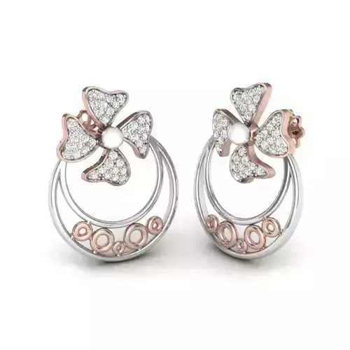 Earrings 3D print model rose gold flower pendant with diamonds