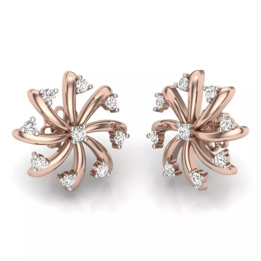 Earrings rose gold diamond flower stud earring 3D print model_0