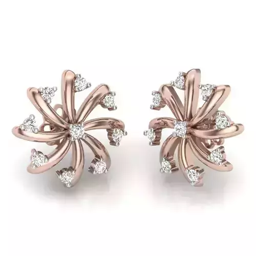 Earrings rose gold diamond flower stud earring